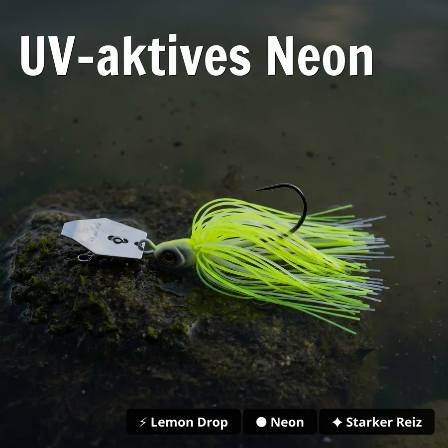 Inzite Blader Bladed Jig 10 g – Haken 3/0 – Lemon Drop – Starke Vibration & Trailerfähig - UV-aktives Neon