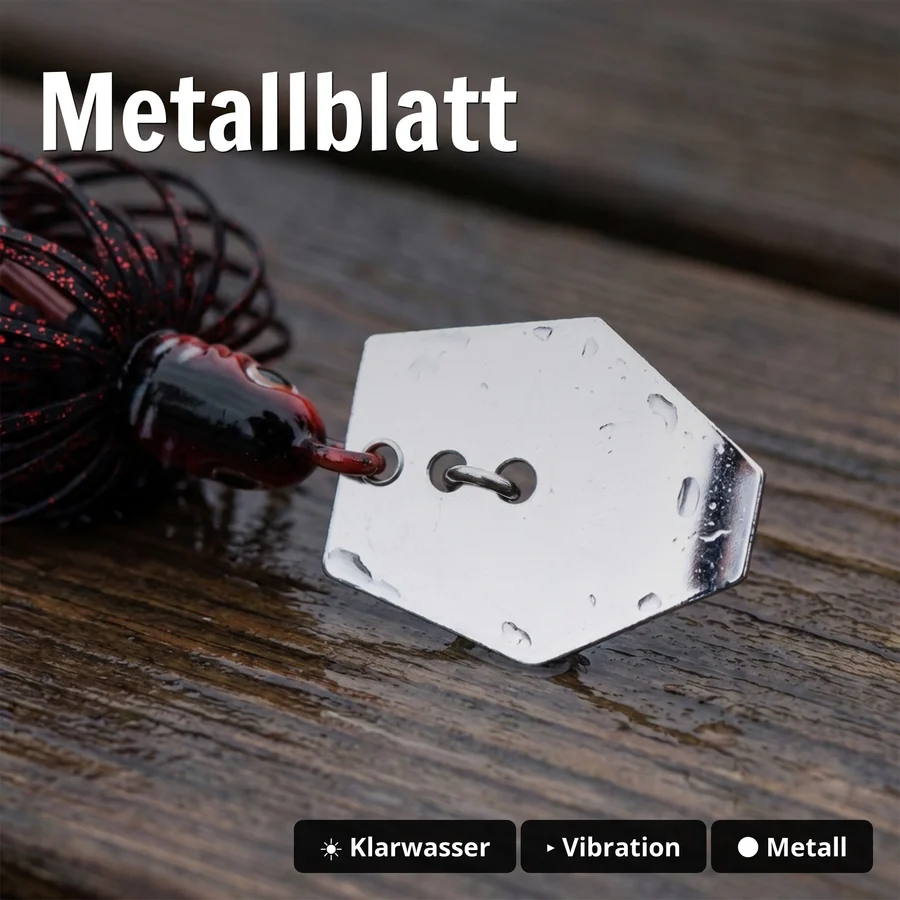 Inzite Blader Bladed Jig 10 g – Haken 3/0 – Dark Cherry – Starke Vibration & Trailerfähig - Metallblatt
