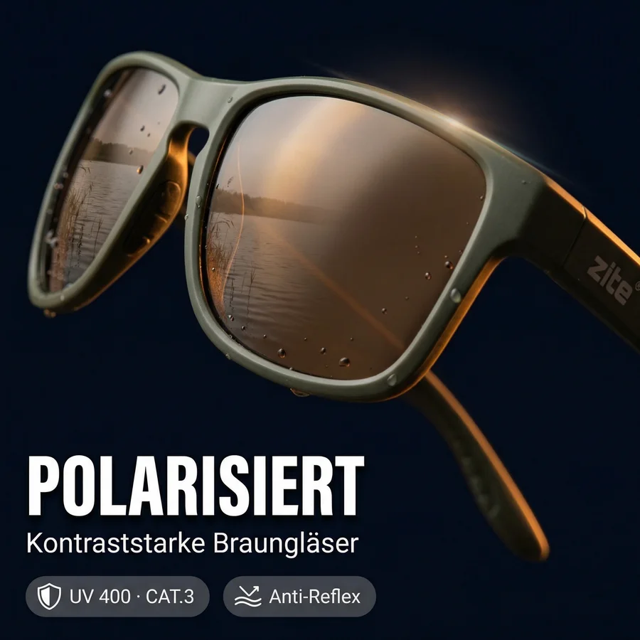 Zite Fishing Polarisationsbrille Culo – Braun mit UV400-Schutz, schwimmfähig & Hardcase - Kontraststarke Polarisationsgläser Braun