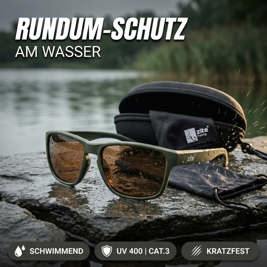 Zite Fishing Polarisationsbrille Culo – Braun mit UV400-Schutz, schwimmfähig & Hardcase - Rundum-Schutz am Wasser