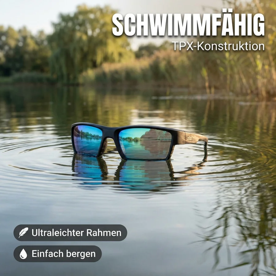 Zite Fishing Polarisationsbrille Orus – Blaugrün verspiegelt mit UV400-Schutz, schwimmfähig & Hardcase - Schwimmfähige TPX-Konstruktion