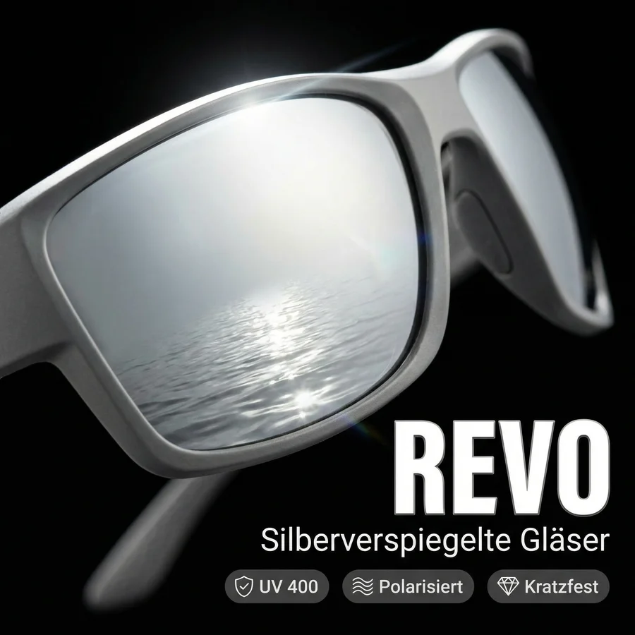 Zite Fishing Polarisationsbrille Orus – Silber verspiegelt mit UV400-Schutz, schwimmfähig & Hardcase - Silber-verspiegelte Revo-Gläser