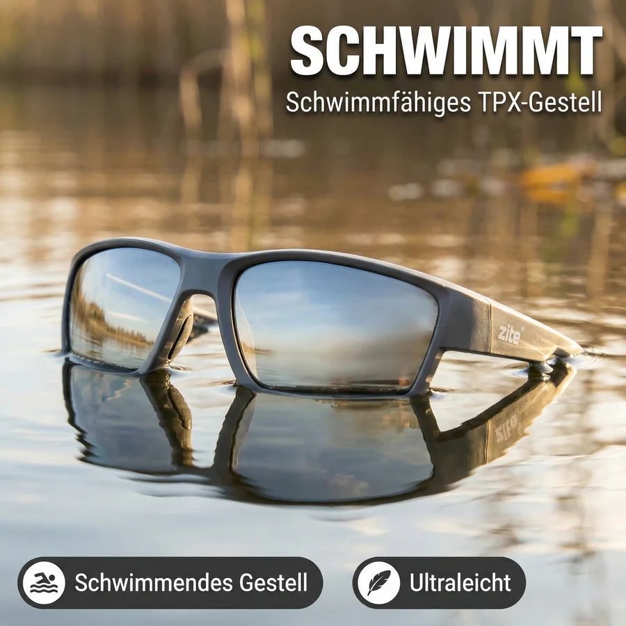 Zite Fishing Polarisationsbrille Orus – Silber verspiegelt mit UV400-Schutz, schwimmfähig & Hardcase - Schwimmfähiges TPX-Gestell