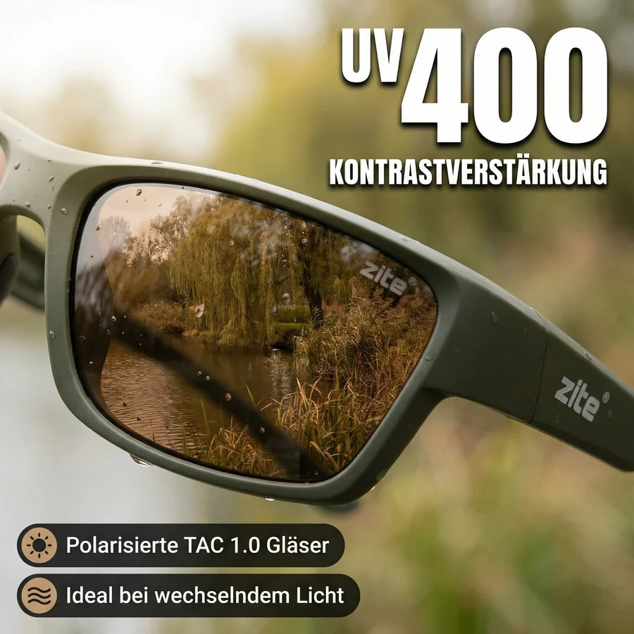 Zite Fishing Polarisationsbrille Orus – Braun mit UV400-Schutz, schwimmfähig & Hardcase - Kontrastverstärkung und UV-Schutz
