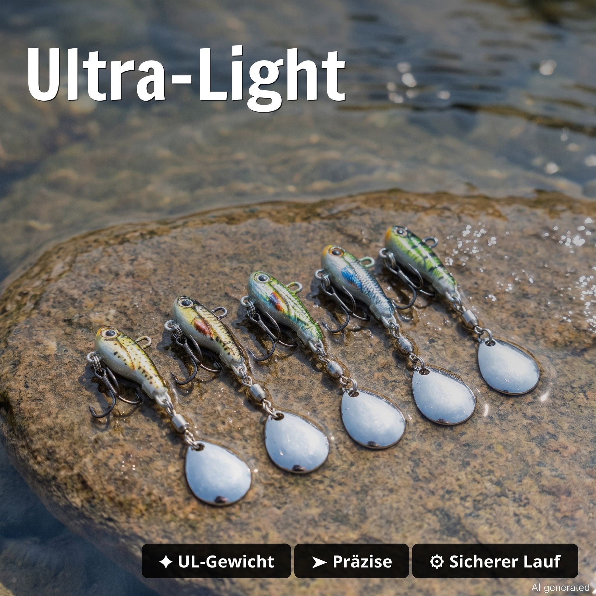 Zite Fishing Jigspinner Set Natur S 5g - 5 Spin Jigs im 3D-Beutefisch-Design für Barsch, Hecht & Zander - Ultra-Light