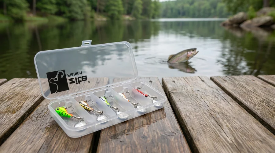 Zite Fishing Jigspinner Set Neon S 5g – 5 Farben für Barsch & Forelle inkl. Tackle-Box - Barsch & Forelle gezielt