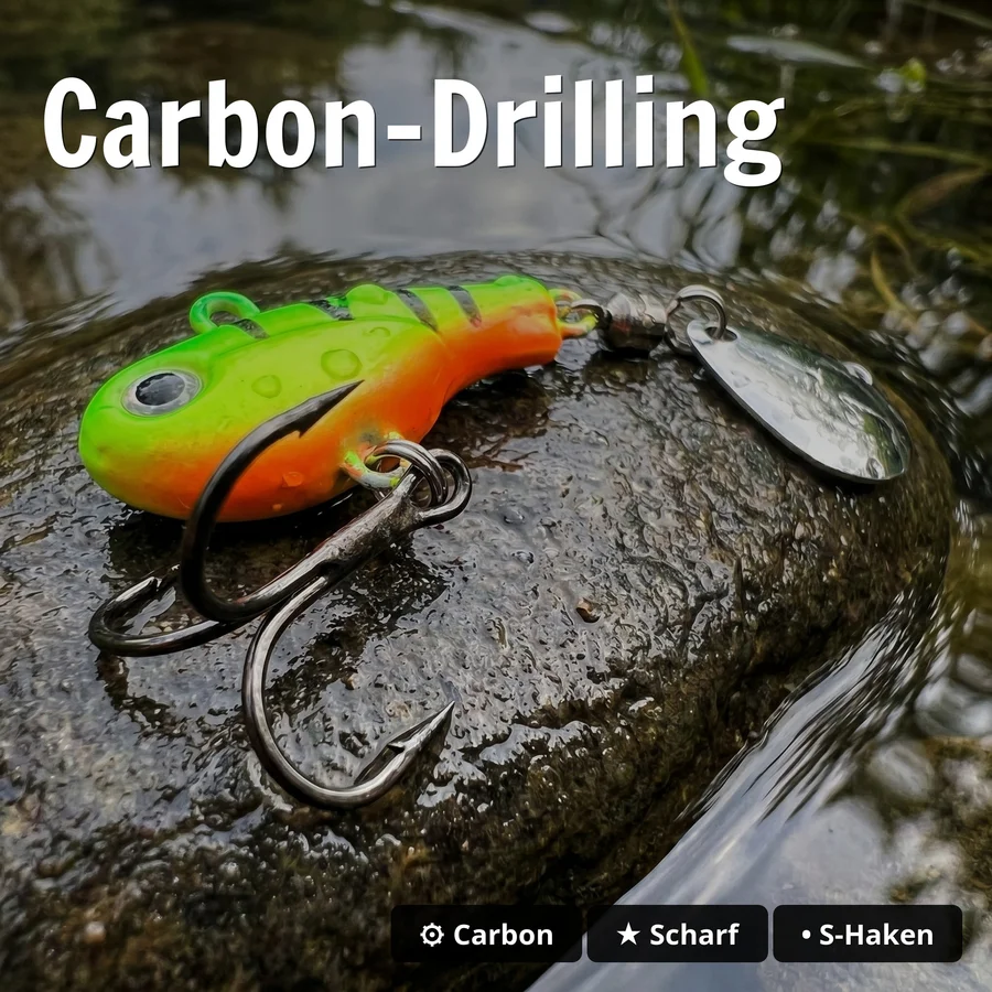 Zite Fishing Jigspinner Set Neon S 10g – 5 Köder mit Köderbox für Barsch, Forelle & Zander - Carbon-Drilling