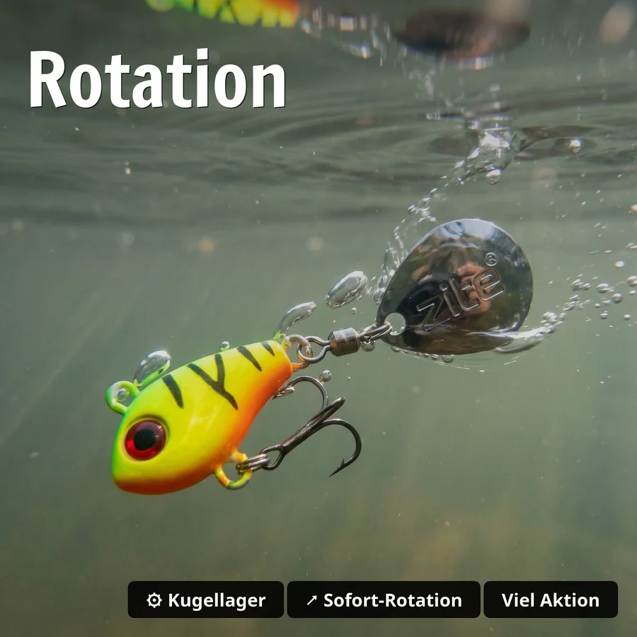 Zite Fishing Jigspinner Set Neon S 15g – 5 Farben Barsch & Zander Köder UV-aktiv - Rotation