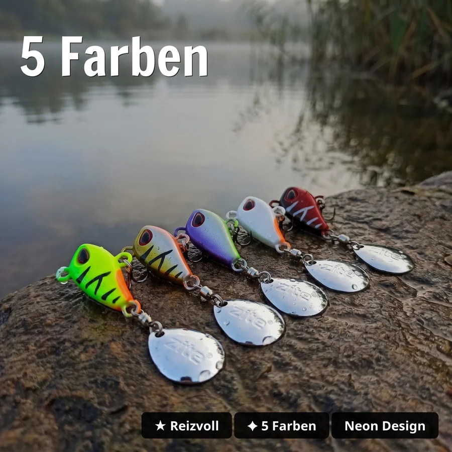 Zite Fishing Jigspinner Set Neon S 15g – 5 Farben Barsch & Zander Köder UV-aktiv - 5 Farben