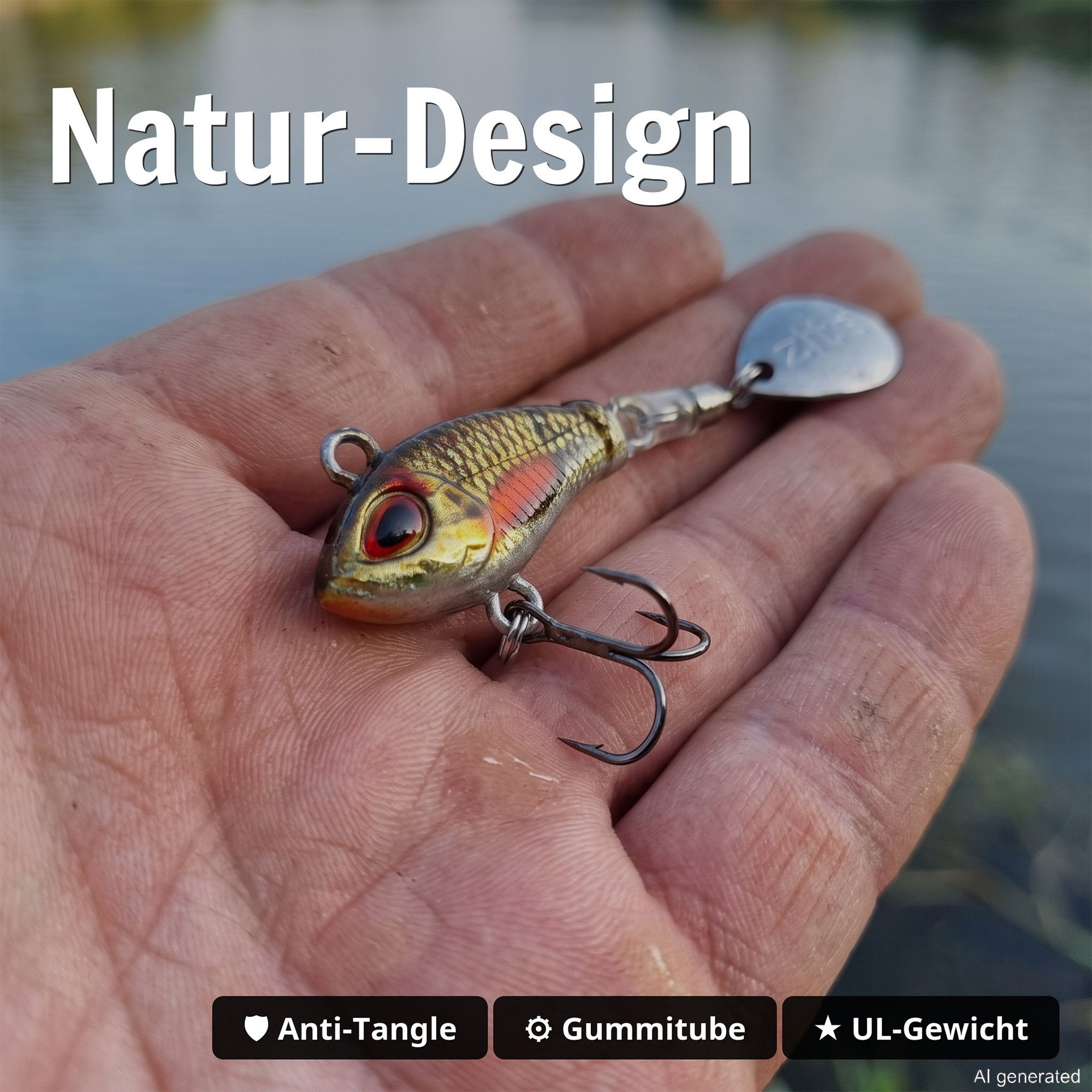 Zite Fishing Jigspinner Set Natur M 5g - 5 Spin Jigs im 3D-Beutefisch-Design für Barsch, Hecht & Zander - Natur-Design