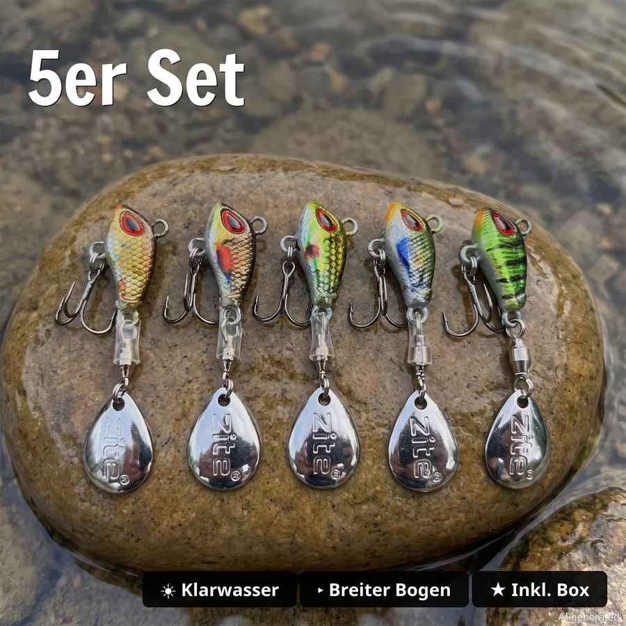 Zite Fishing Jigspinner Set Natur M 10g - 5 Spin Jigs im 3D-Beutefisch-Design für Barsch, Hecht & Zander - 5er Set