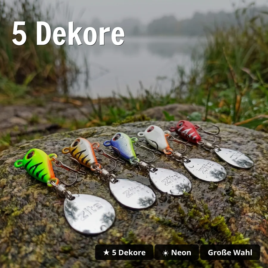 Zite Fishing Jigspinner Set Neon M 10g – 5 Spin-Jigs für Barsch, Zander, Hecht & Forelle - 5 Dekore
