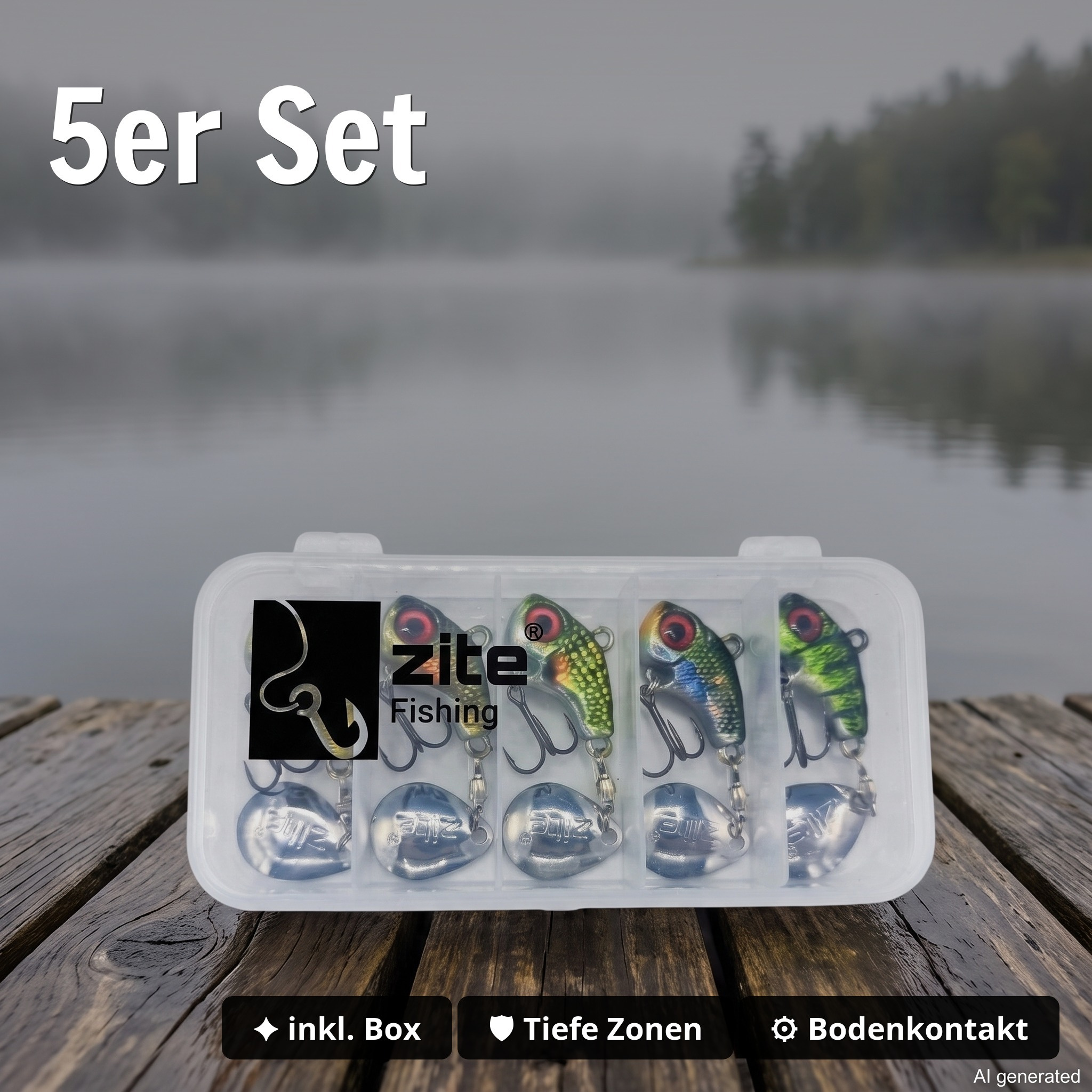 Zite Fishing Jigspinner Set Natur L 20g - 5 Spin Jigs im 3D-Beutefisch-Design für Barsch, Hecht & Zander - 5er Set