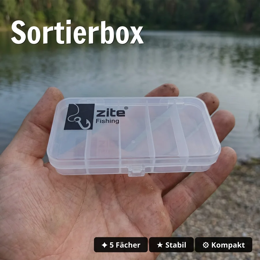 Zite Fishing Jigspinner Set Neon L 10g – 5 Neonfarben Barsch Zander Hecht Tackle-Box - Sortierbox