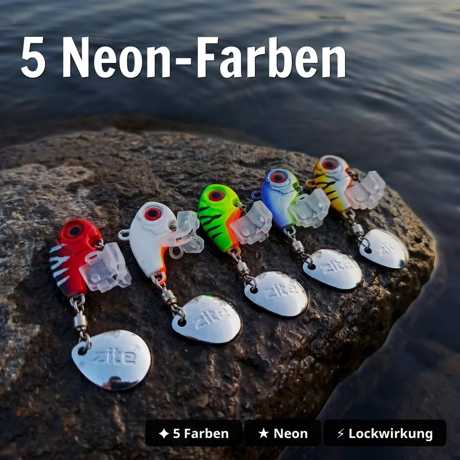 Zite Fishing Jigspinner Set Neon L 15g – 5 Stück mit Tackle-Box Zander Barsch Hecht - 5 Neon-Farben