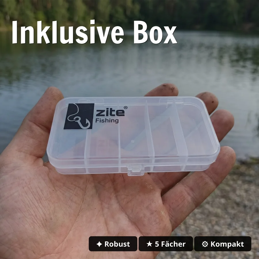 Zite Fishing Jigspinner Set Neon L 15g – 5 Stück mit Tackle-Box Zander Barsch Hecht - Inklusive Box