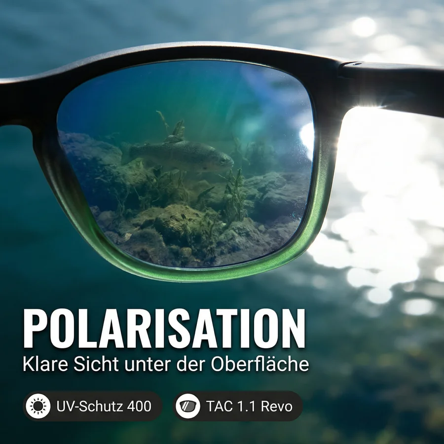 Zite Fishing Polarisationsbrille Basulo – Blaugrün verspiegelt mit UV400-Schutz inkl. Hardcase & Microfasertuch - Effektive Polarisations-Technik