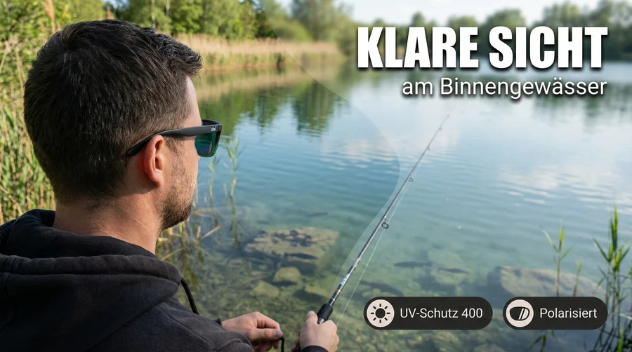 Zite Fishing Polarisationsbrille Basulo – Blaugrün verspiegelt mit UV400-Schutz inkl. Hardcase & Microfasertuch - Klare Sicht am Binnengewässer