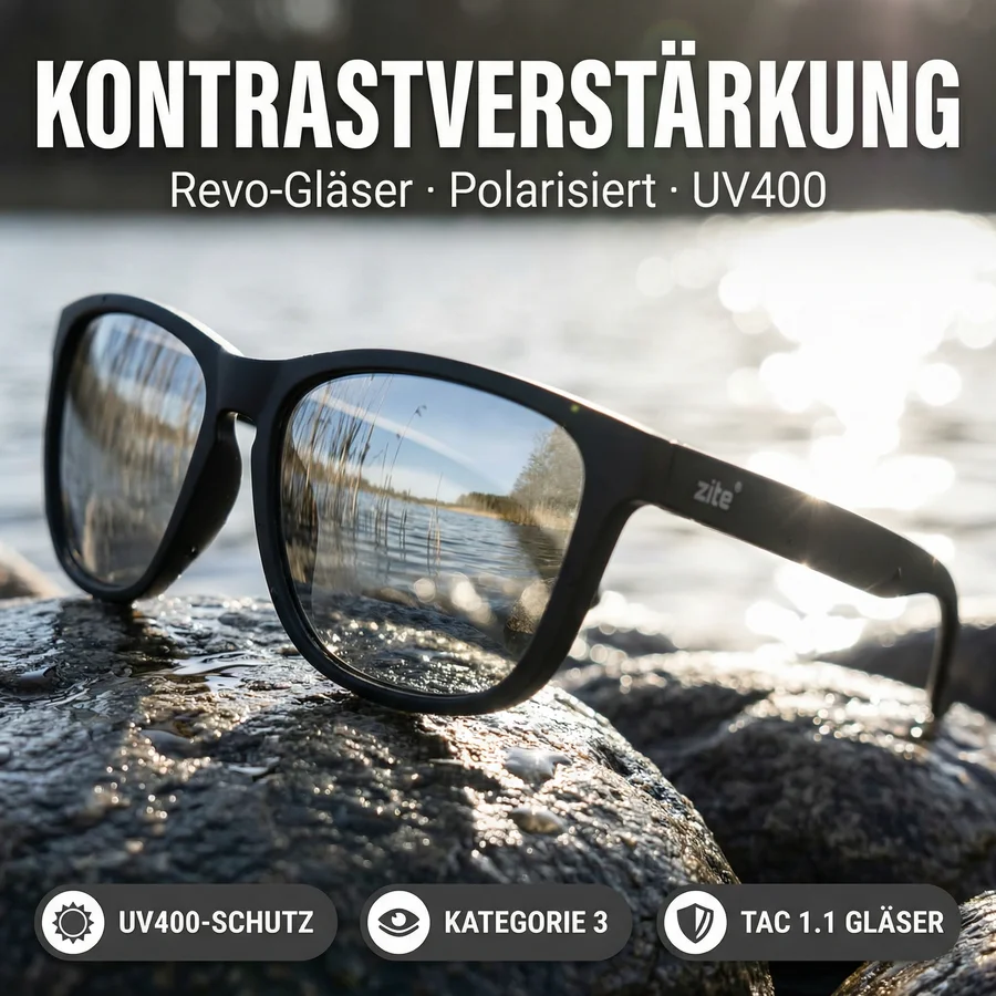 Zite Fishing Polarisationsbrille Basulo – Silber verspiegelt mit UV400-Schutz inkl. Hardcase & Microfasertuch - Maximale Kontrastverstärkung am Wasser