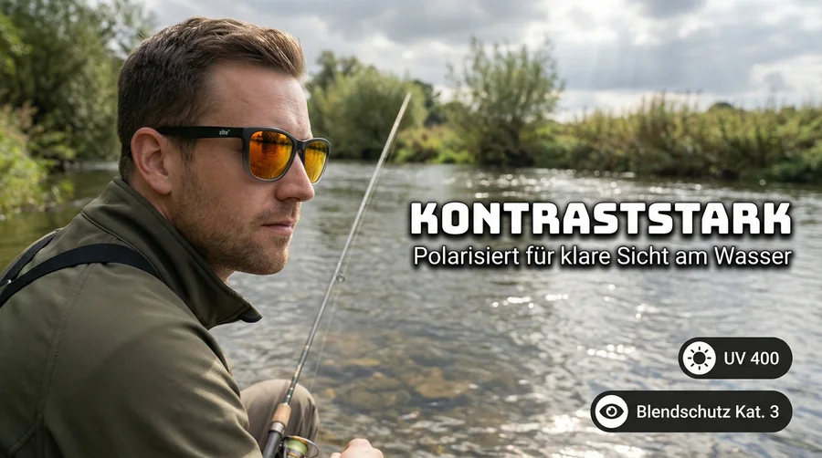 Zite Fishing Polarisationsbrille Basulo – Orange verspiegelt mit UV400-Schutz inkl. Hardcase & Microfasertuch - Kontraststark am Wasser