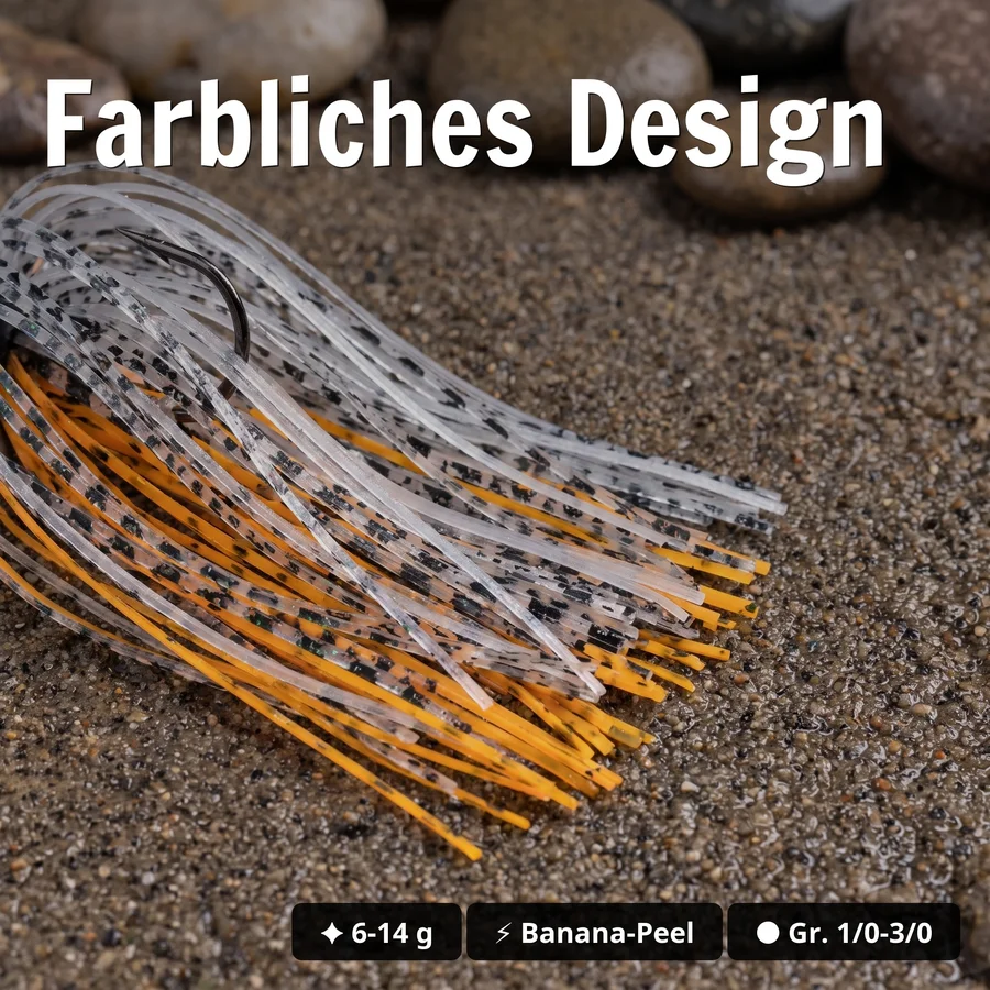Inzite Skrrt Skirt Jig 6g – Haken 1/0 – Banana Peel – mit Weedguard Fransen Köder für Barsch und Zander - Farbliches Design