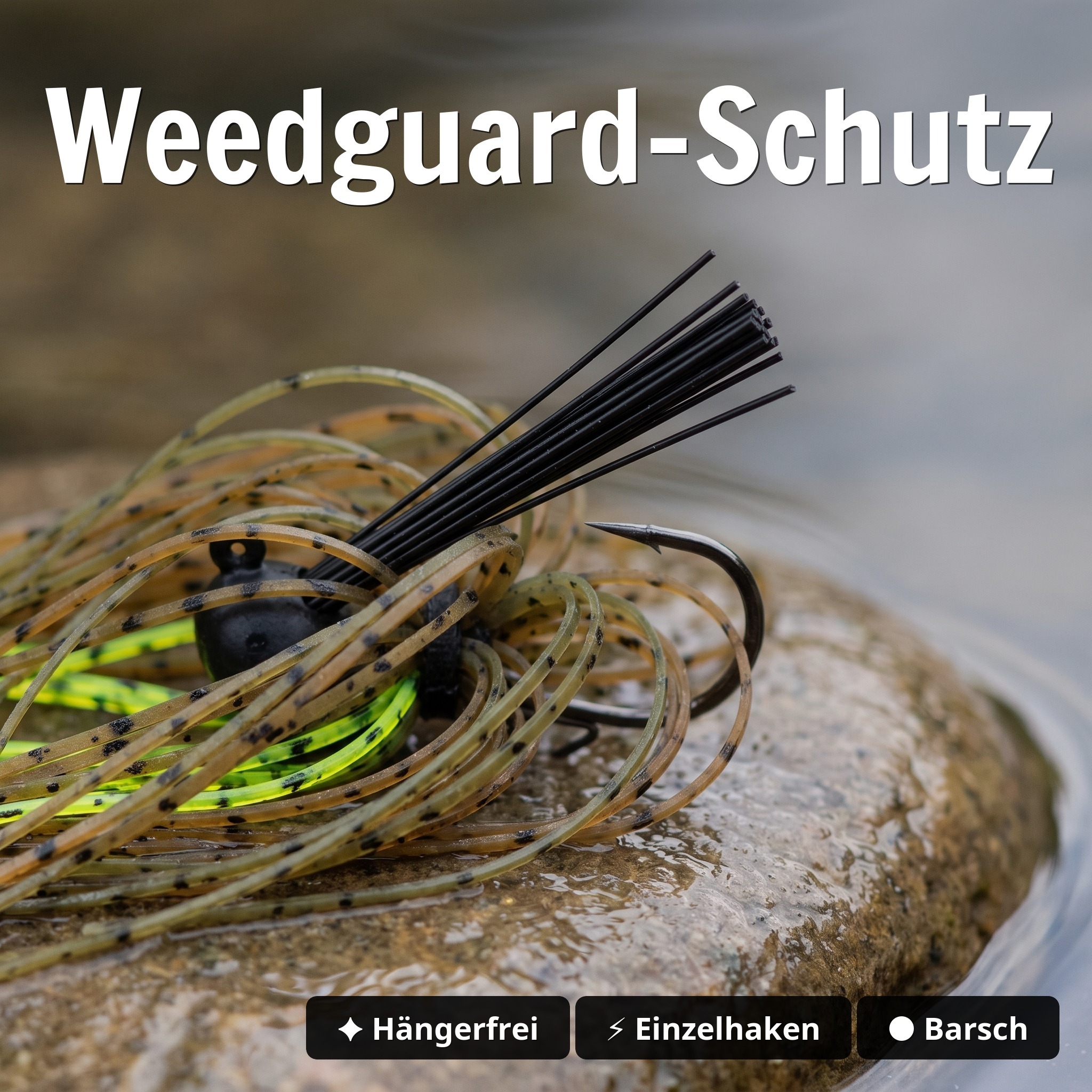 Inzite Skrrt Skirt Jig 6g – Haken 1/0 – Green Pumpkin – mit Weedguard Fransen Köder für Barsch und Zander - Weedguard-Schutz