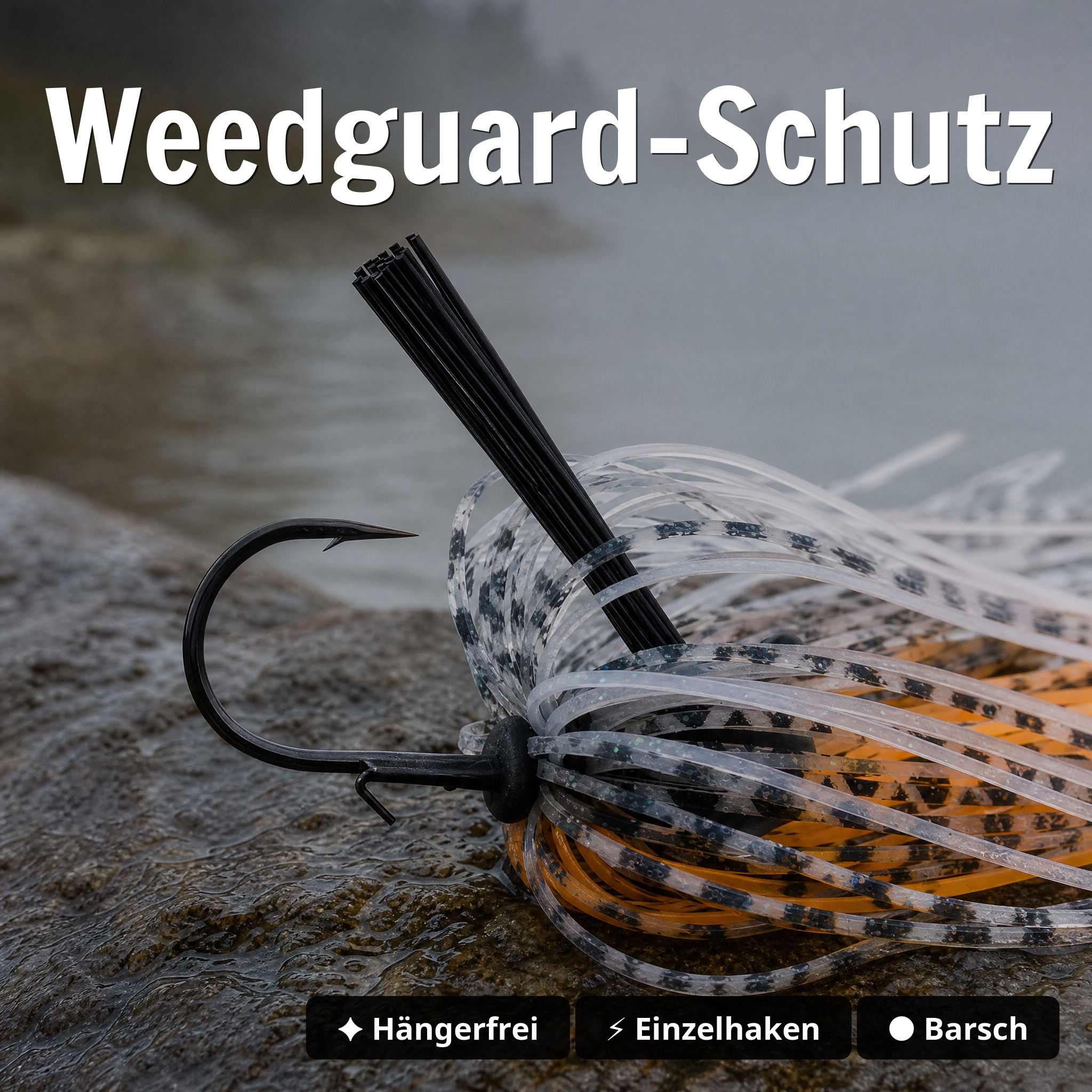 Inzite Skrrt Skirt Jig 10g – Haken 3/0 – Banana Peel – mit Weedguard Fransen Köder für Barsch und Zander - Weedguard-Schutz