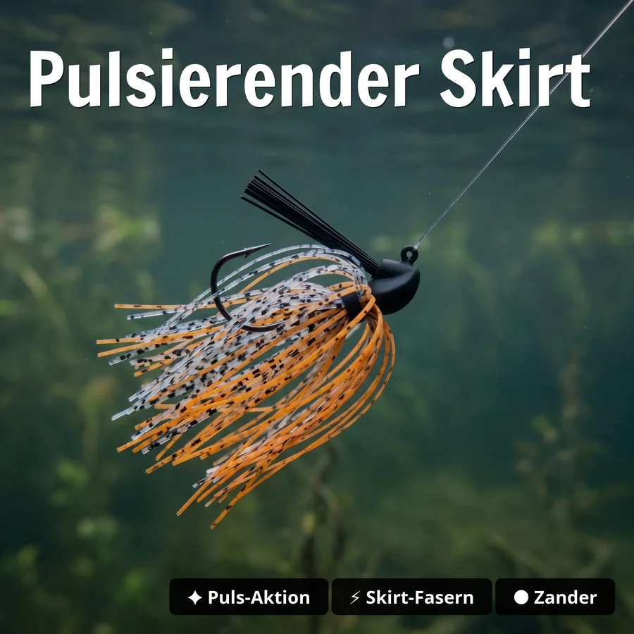 Inzite Skrrt Skirt Jig 14g – Haken 1/0 – Banana Peel – mit Weedguard Fransen Köder für Barsch und Zander - Pulsierender Skirt