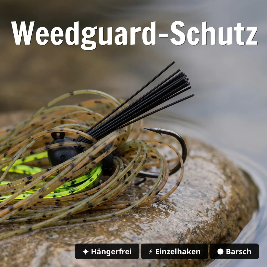 Inzite Skrrt Skirt Jig 14g – Haken 1/0 – Green Pumpkin – mit Weedguard Fransen Köder für Barsch und Zander - Weedguard-Schutz