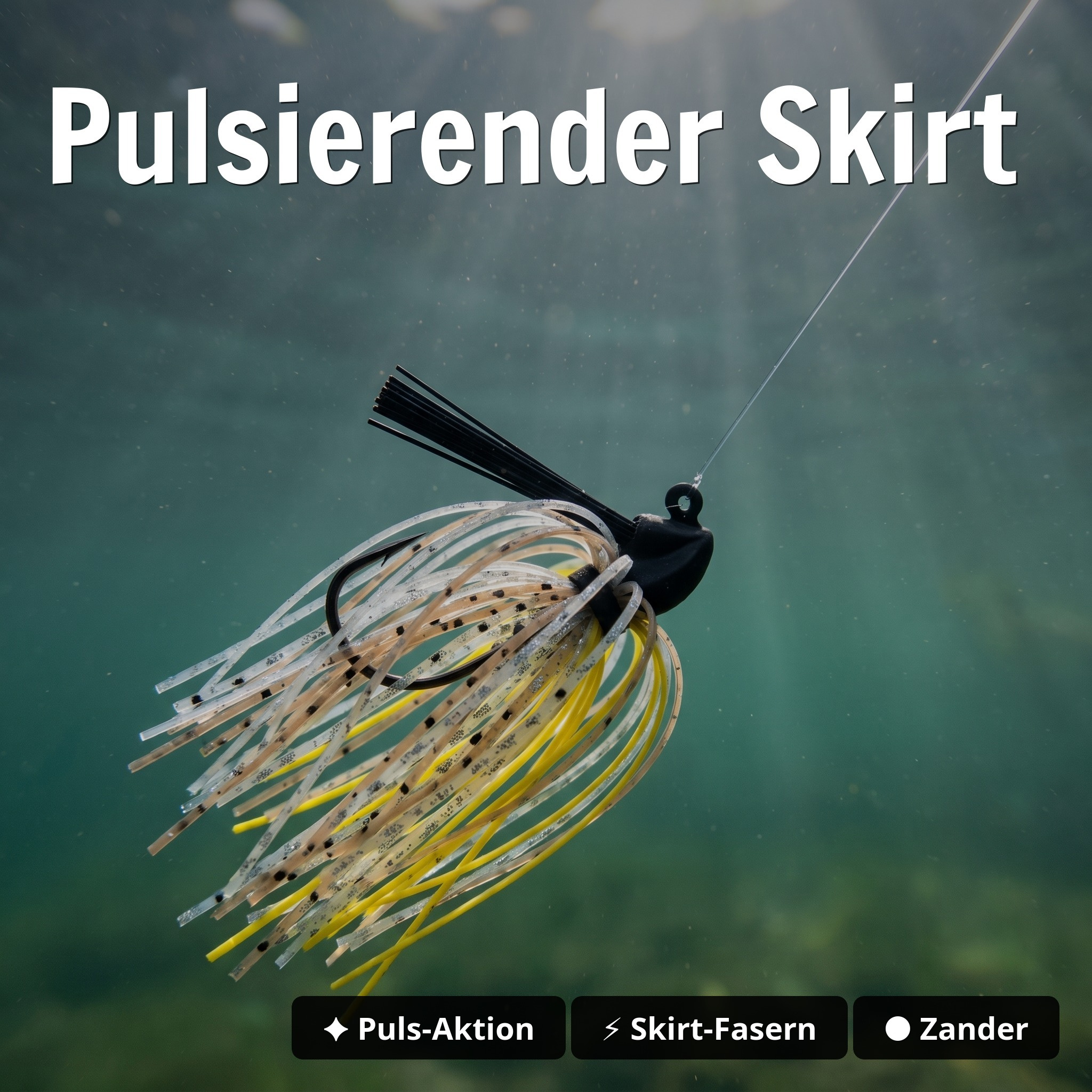 Inzite Skrrt Skirt Jig 14g – Haken 1/0 – Banana Peel – mit Weedguard Fransen Köder für Barsch und Zander - Pulsierender Skirt