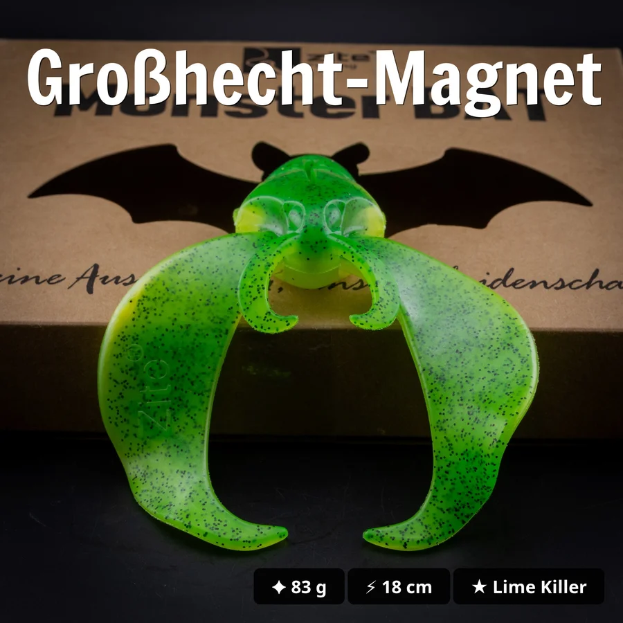 Zite Fishing Monster BAT Creature Bait Lime Killer 18 cm 83 g Großhecht Gummifisch 2 Stück - Großhecht-Magnet