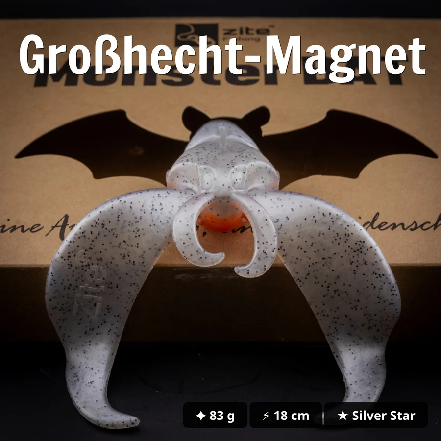 Zite Fishing Monster BAT Creature Bait Silver Star 18 cm 83 g – 2 Stück Hechtköder - Großhecht-Magnet