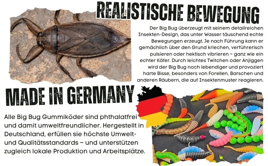 Big Bug Schock Mix Knoblauch 50 mm 8 Stück Käfer Imitat Forellenköder Zite Fishing - Detaillierte Übersicht
