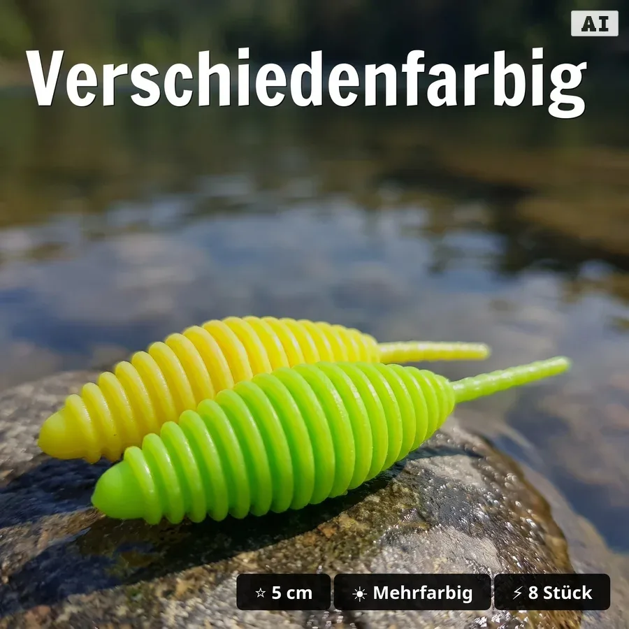 Big Bug Schock Mix Käse – Forellenköder 5 cm, 8 Stück, Käfer-Imitat mit Duftaroma für Jig-Kopf & Cheburashka - Verschiedenfarbig