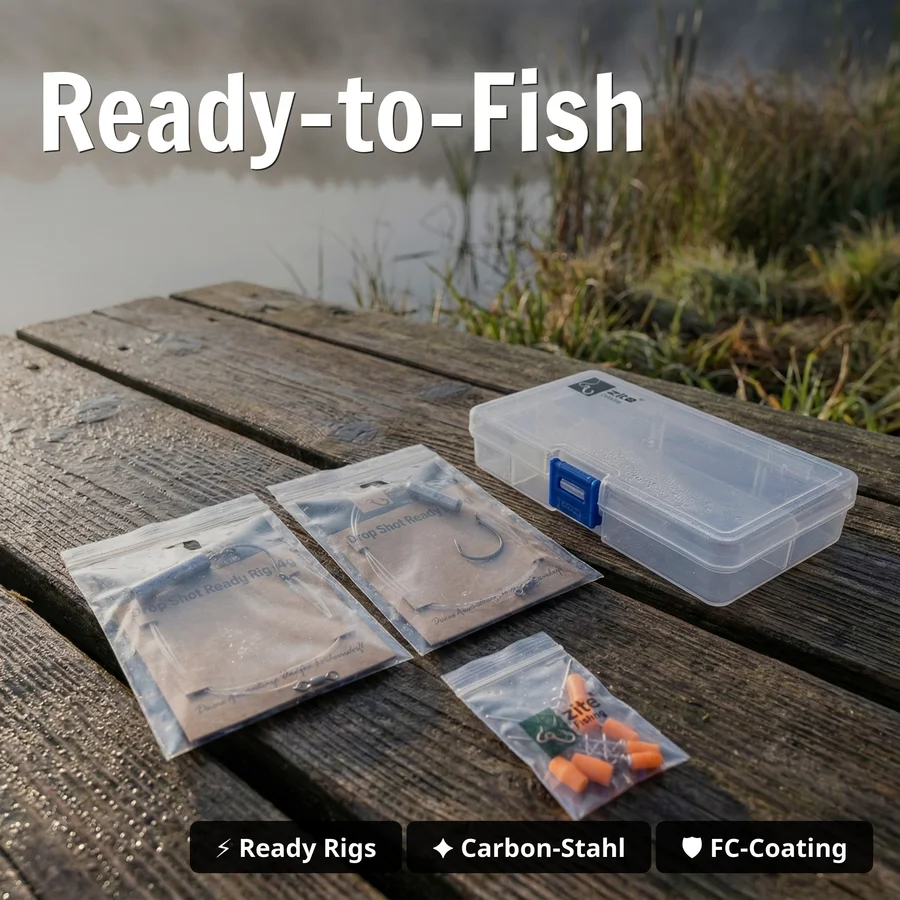 Zite Fishing Naturköder Dropshot Set – 2 Ready Rigs S & L mit Fluorocarbon-Vorfach für Barsch, Zander & Hecht - Ready-to-Fish