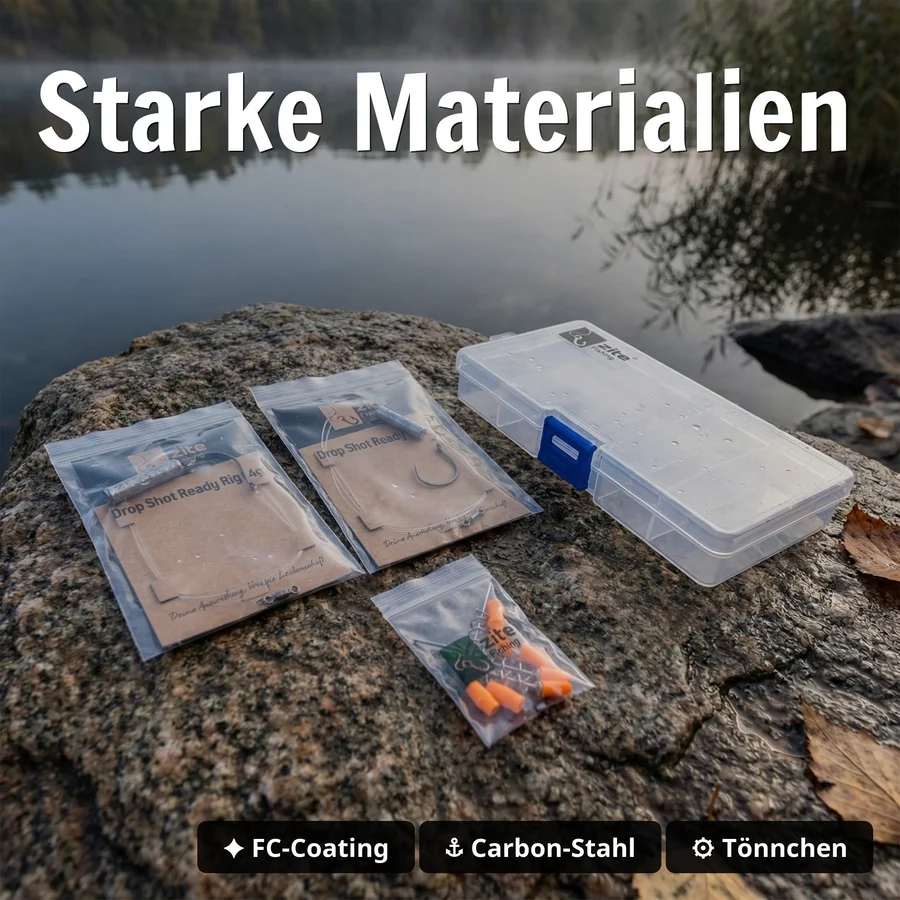 Zite Fishing Naturköder Dropshot Set – 2 Ready Rigs S & L mit Fluorocarbon-Vorfach für Barsch, Zander & Hecht - Starke Materialien