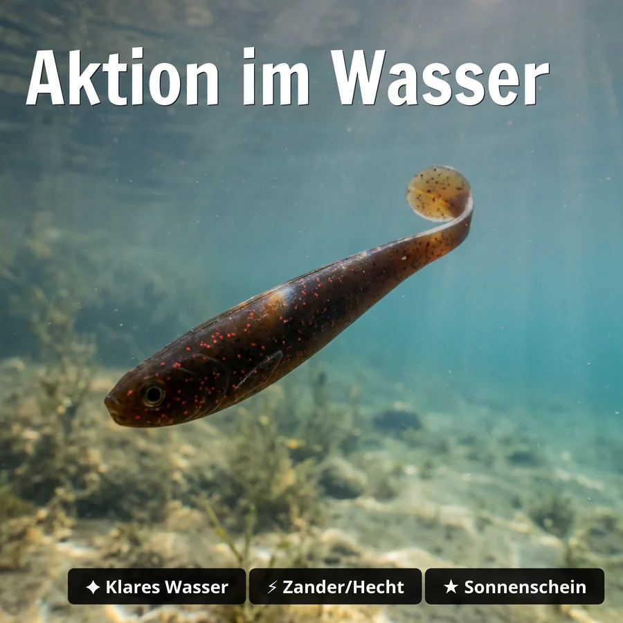 Zite Fishing Inzite Shad Liquid Oil 15,5 cm – Gummifisch für Zander & Hecht 4 Stück - Aktion im Wasser