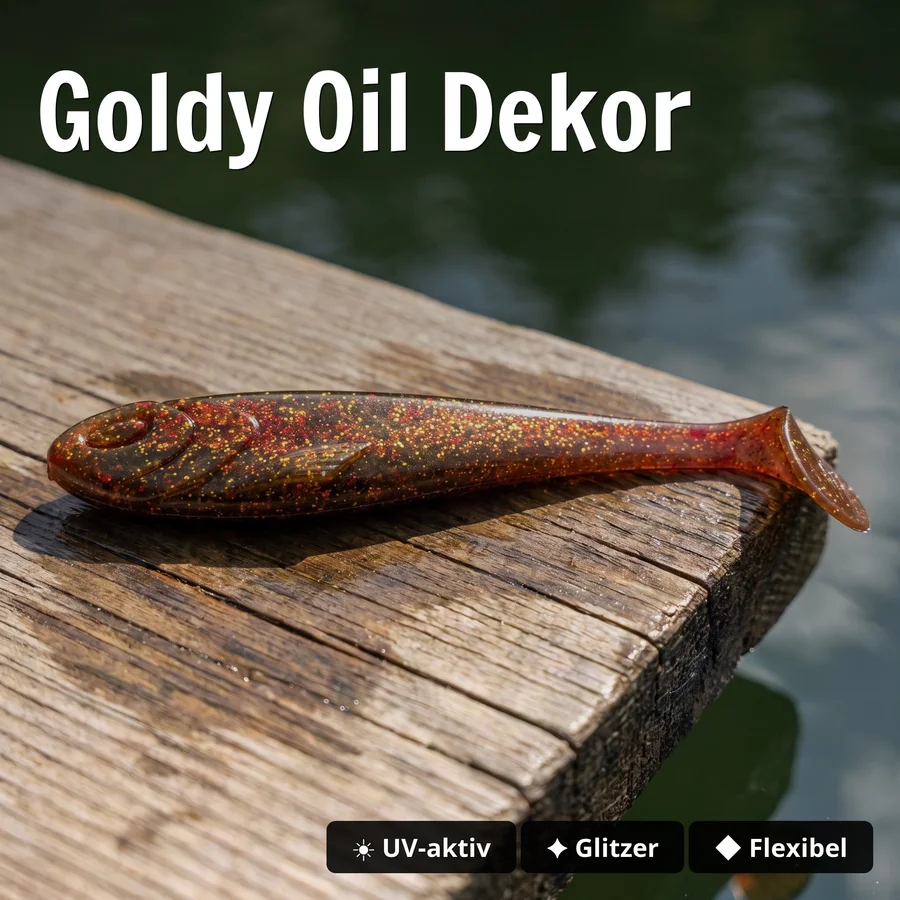 Zite Fishing Gummifisch Inzite Flanker Goldy Oil 23,5 cm - Großhecht Köder im 2er Pack - Goldy Oil Dekor