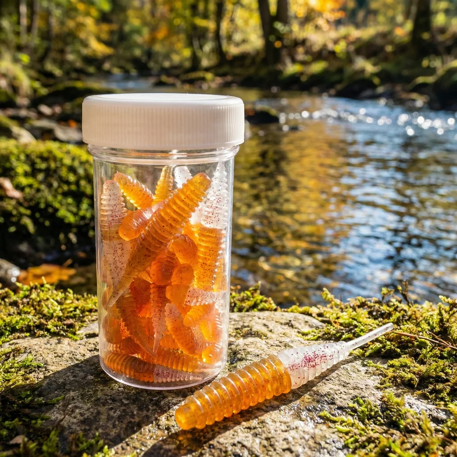 Zite Fishing Wiggle Worm Christal Brown Knoblauch 5,5 cm 10 Stück - Phthalatfreier Deutschland-Gummimix