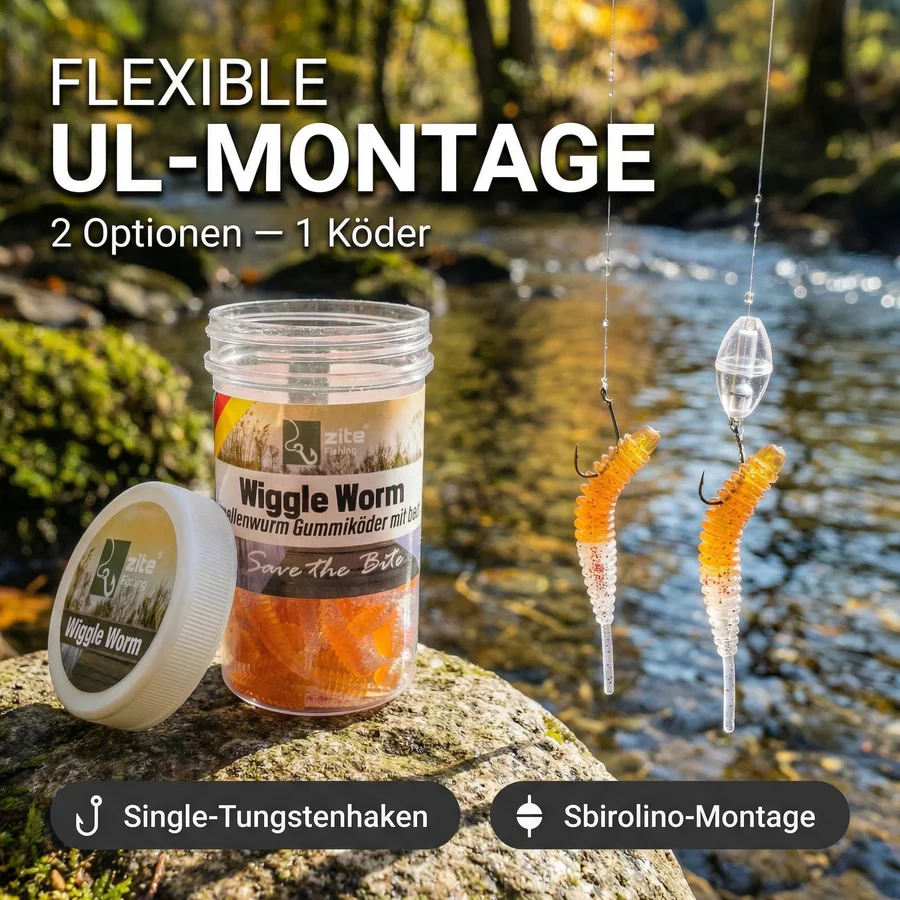 Zite Fishing Wiggle Worm Christal Brown Knoblauch 5,5 cm 10 Stück - Flexible UL-Montage-Optionen