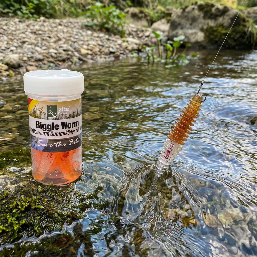 Zite Fishing Biggle Worm Christal Brown Knoblauch 6,5 cm 8 Stück - Elastische Lamellen-Struktur