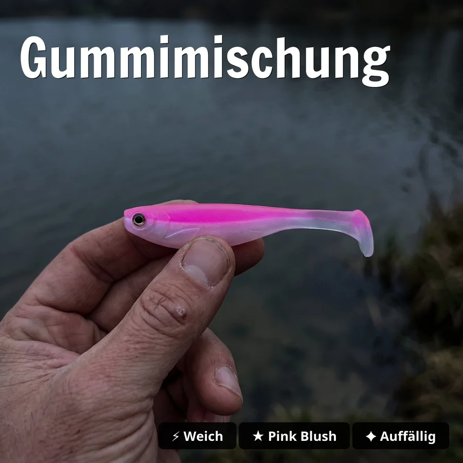 Zite Fishing Inzite Pershad Pink Blush Gummiköder 8 cm – 7 Stück Softbait für Barsch, Zander & Hecht - Gummimischung