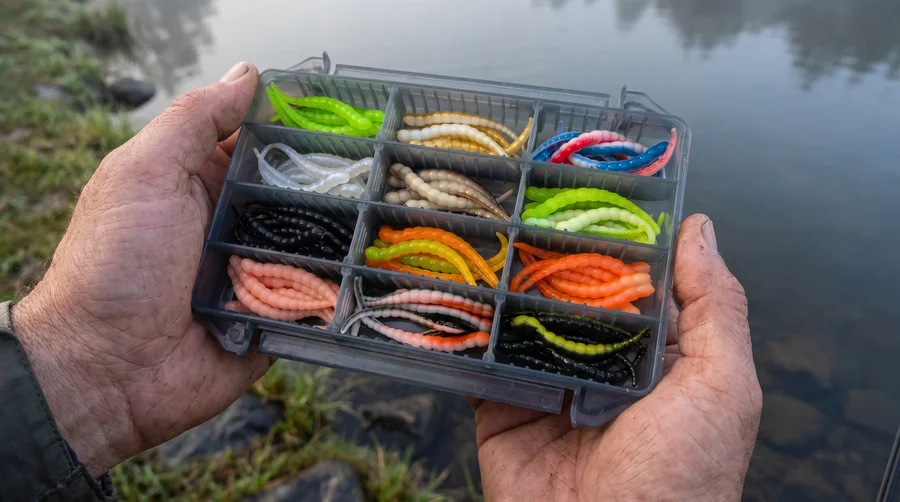 Zite Fishing Curly Viper Starterbox – 72 Forellen-Gummiköder in 12 Farben 6,5 cm Rotationsköder für Forelle - Detaillierte Übersicht