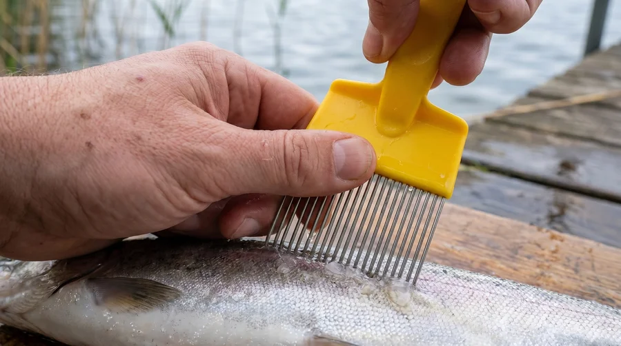 Zite Fishing Filetierkamm – Edelstahl-Zinken und Kunststoffgriff zum Fixieren - Sicherer Halt am Wasser