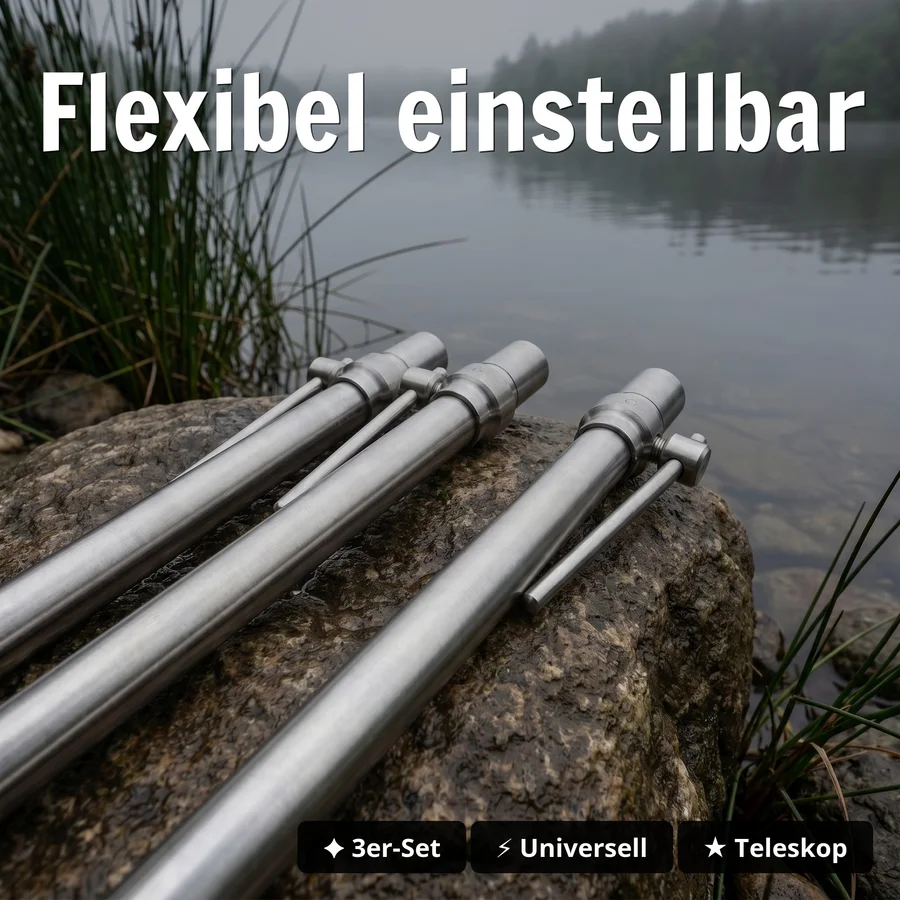 Zite Fishing Edelstahl Banksticks verstellbar 3er-Set – Teleskop Bankstick rostfrei für Bissanzeiger & Rutenauflage - Flexibel einstellbar