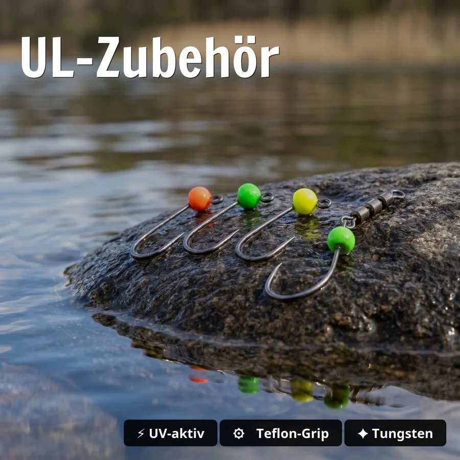 Zite Fishing No Mercy UL Pro Box Set – 128 Forellen Gummiköder + Haken & Knoblauch-Spray GRATIS - UL-Zubehör