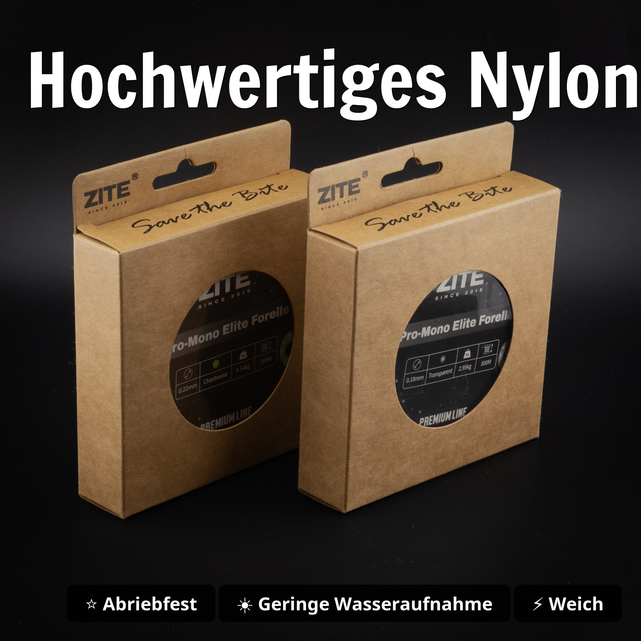 Zite Fishing Pro-Mono Elite Forelle – Monofile Angelschnur chartreuse, 300 m, 0,22 mm, 4,54 kg - Hochwertiges Nylon