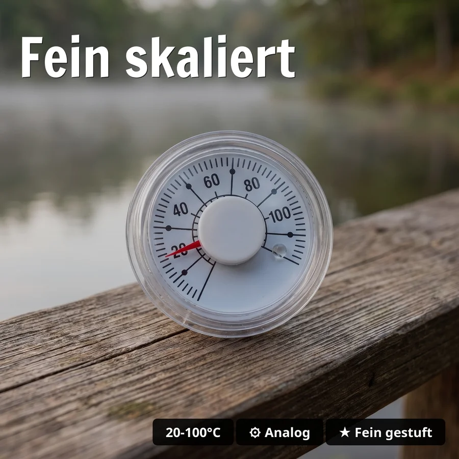 Zite Fishing Ersatzthermometer für Tischräucherofen - Analoge Anzeige von 20-100°C für Temperaturkontrolle beim Räuchern - Fein skaliert