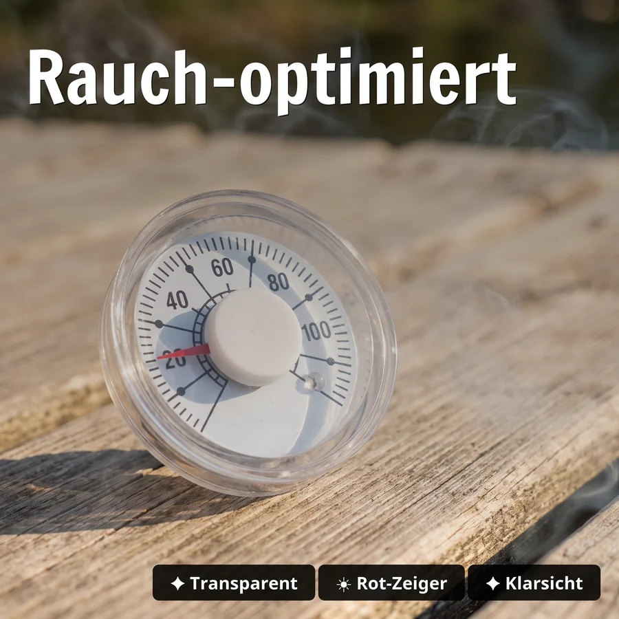 Zite Fishing Ersatzthermometer für Tischräucherofen - Analoge Anzeige von 20-100°C für Temperaturkontrolle beim Räuchern - Rauch-optimiert