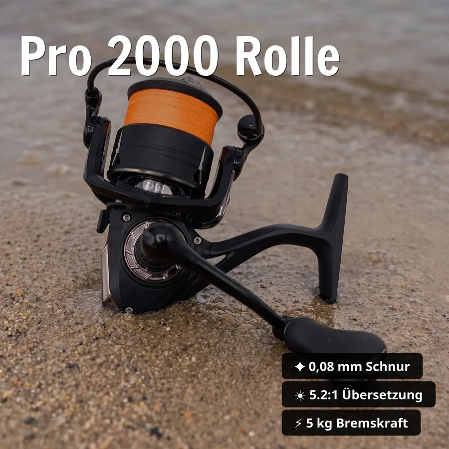 Barsch Angelset Komplett: Spinnrute 225 cm + Rolle Pro 2000 bespult + Rutentasche 1,30 m + Starterbox GRATIS - Pro 2000 Rolle